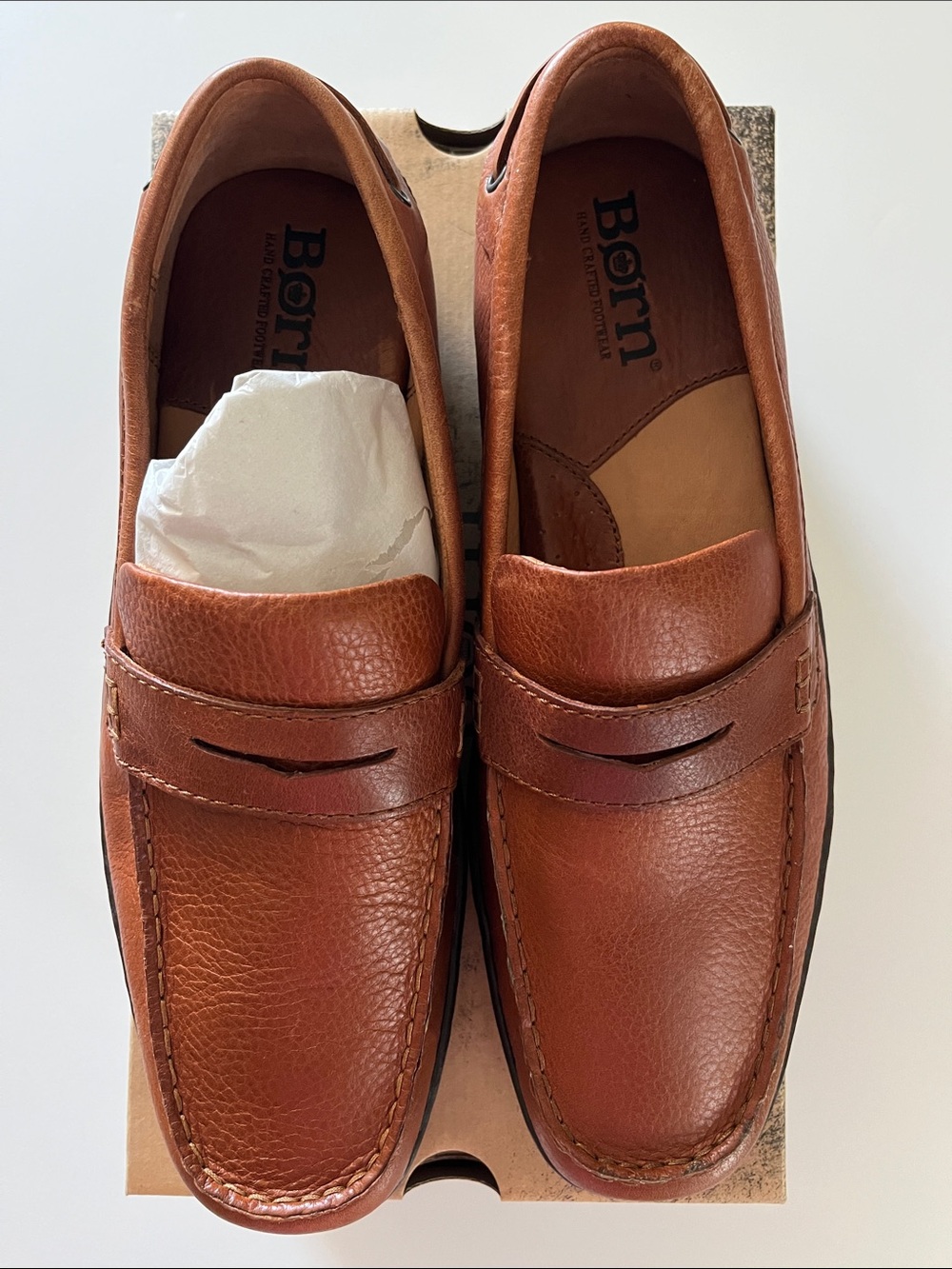 Born Men's Leather Penny Loafers in Cognac Brown